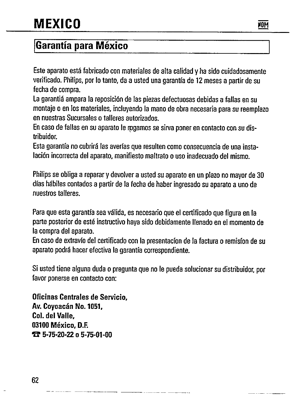 Mexico, Garantía para méxico | Philips AZ 7464 User Manual | Page 20 / 22