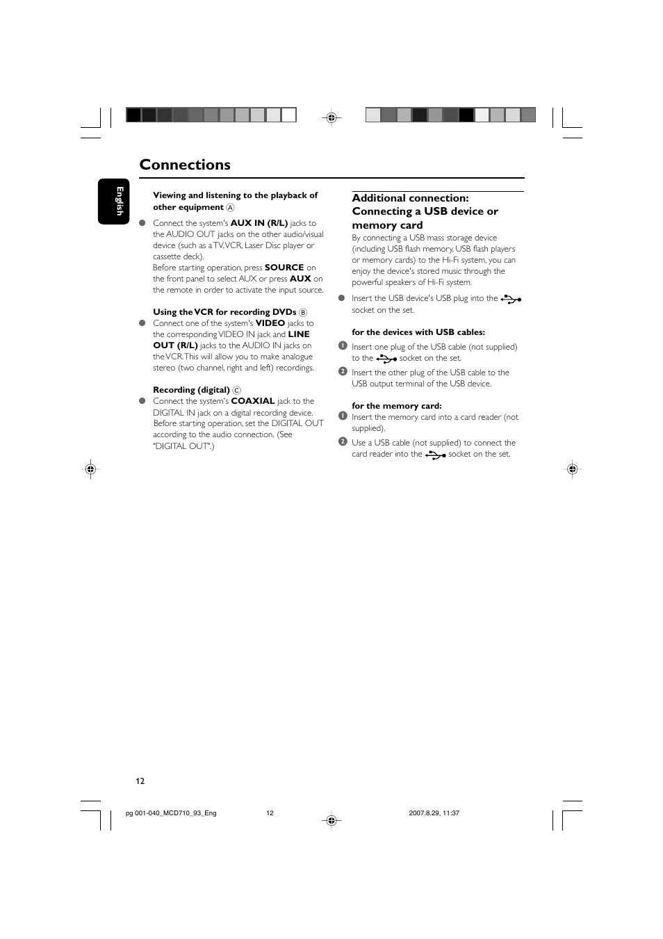 Connections | Philips MCD710 User Manual | Page 12 / 40