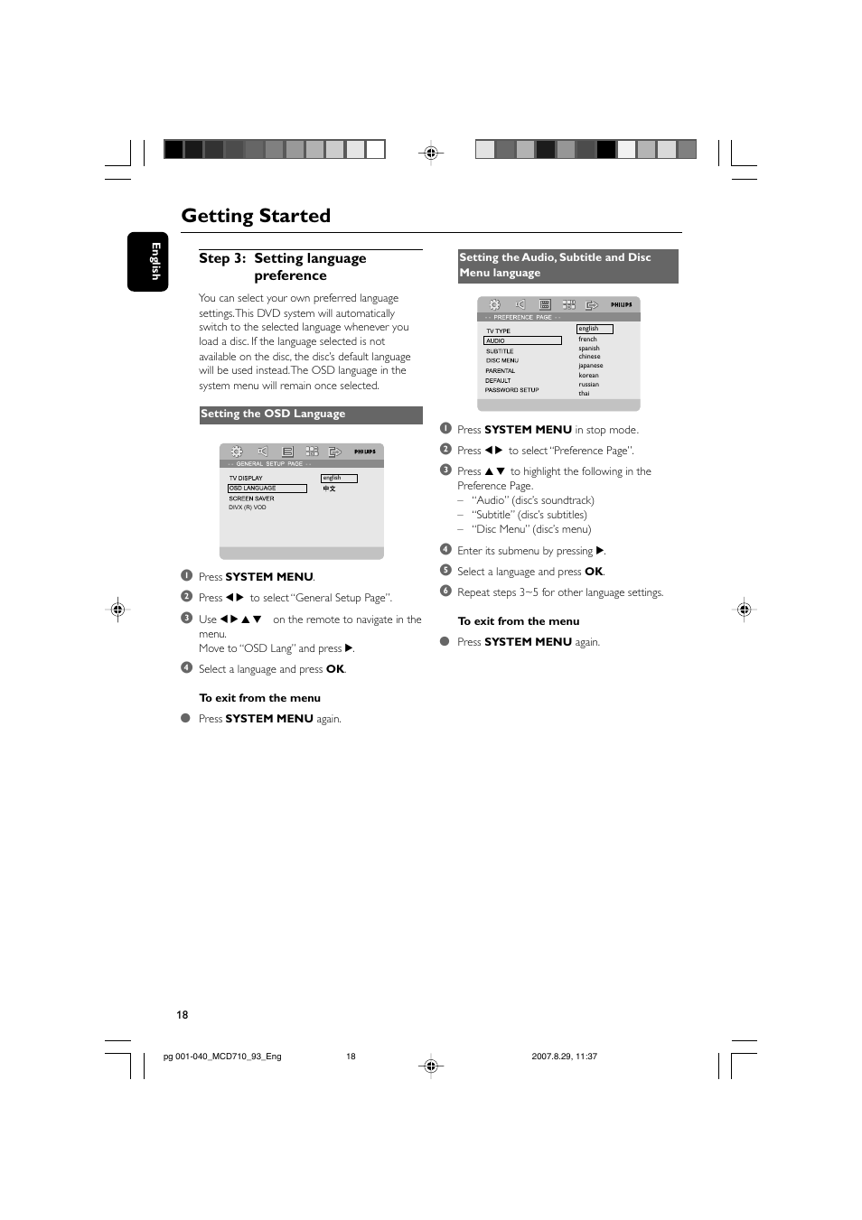 Getting started | Philips MCD710 User Manual | Page 18 / 40