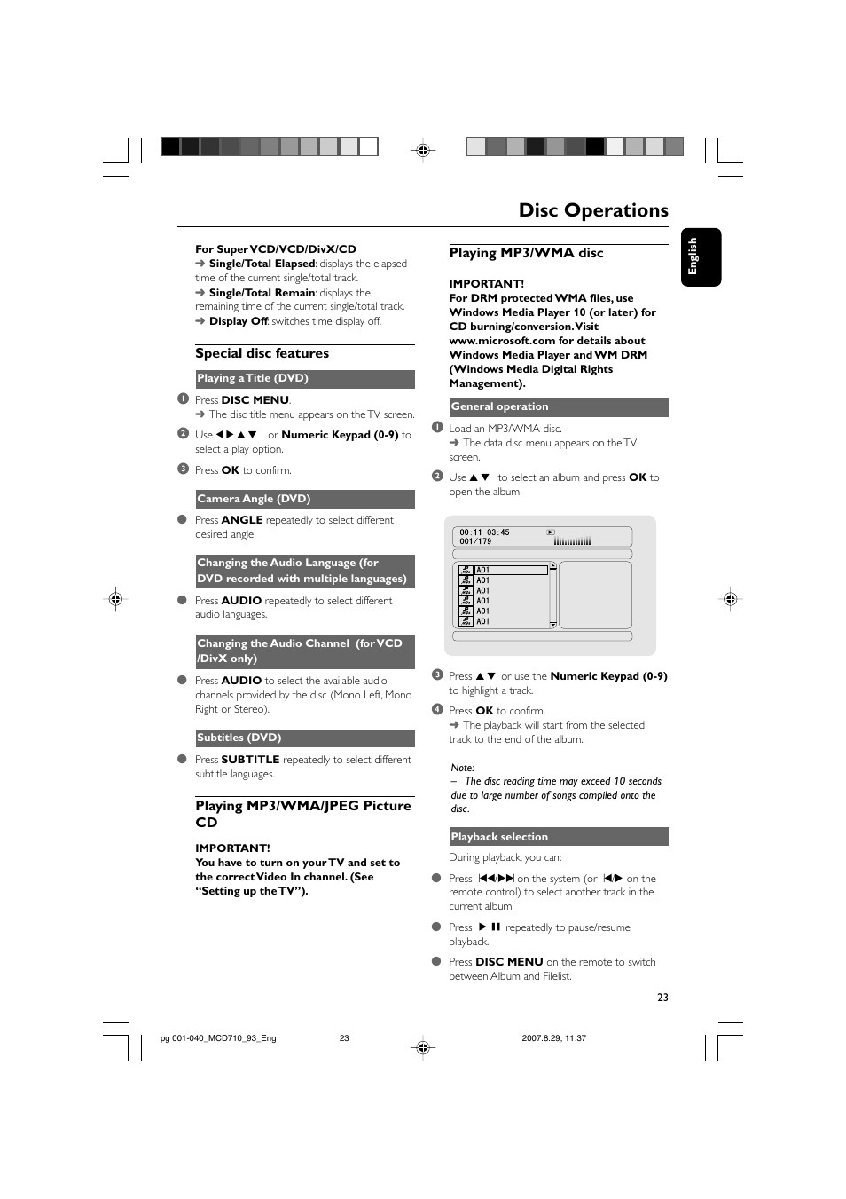 Disc operations | Philips MCD710 User Manual | Page 23 / 40