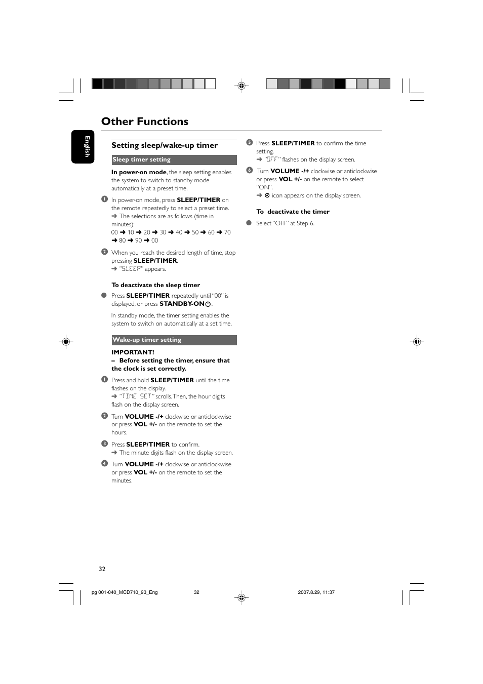 Other functions | Philips MCD710 User Manual | Page 32 / 40