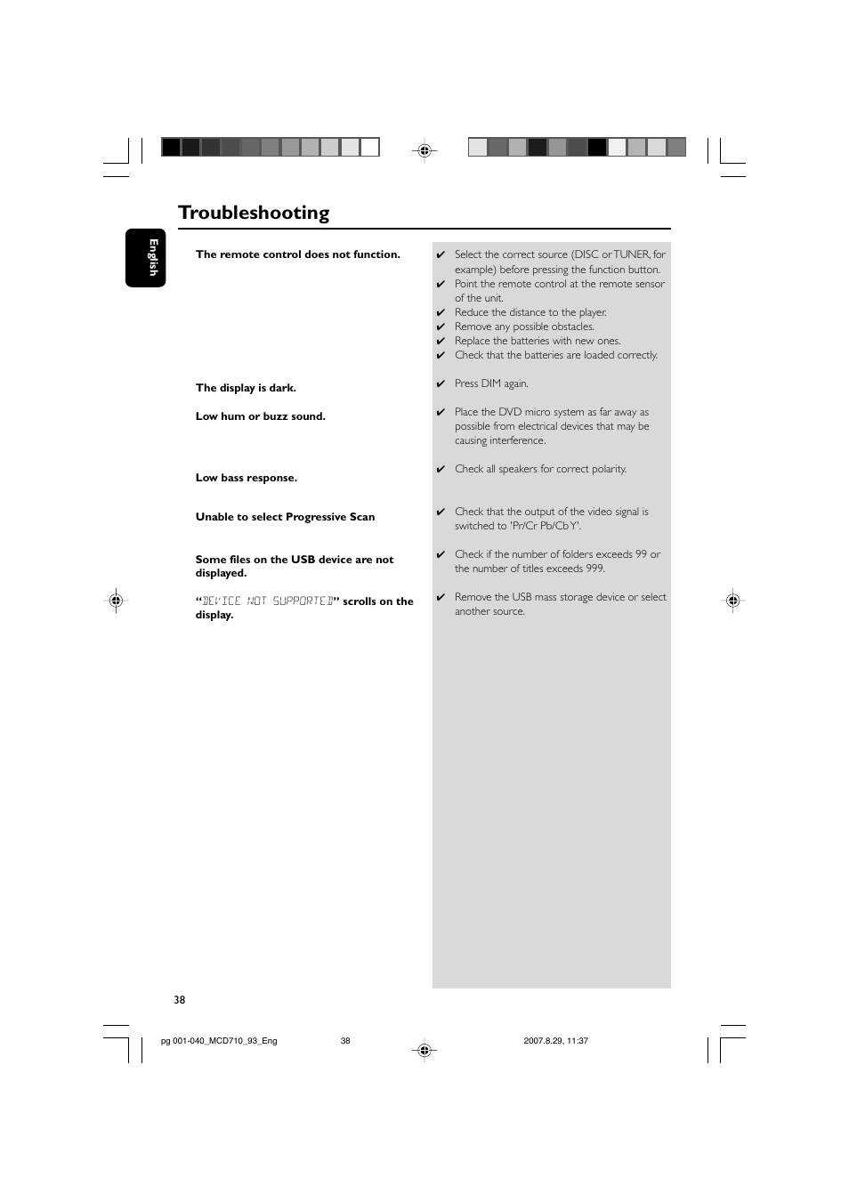 Troubleshooting | Philips MCD710 User Manual | Page 38 / 40