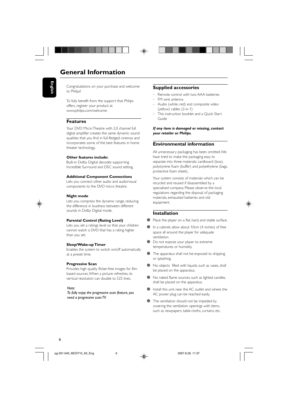 General information | Philips MCD710 User Manual | Page 6 / 40