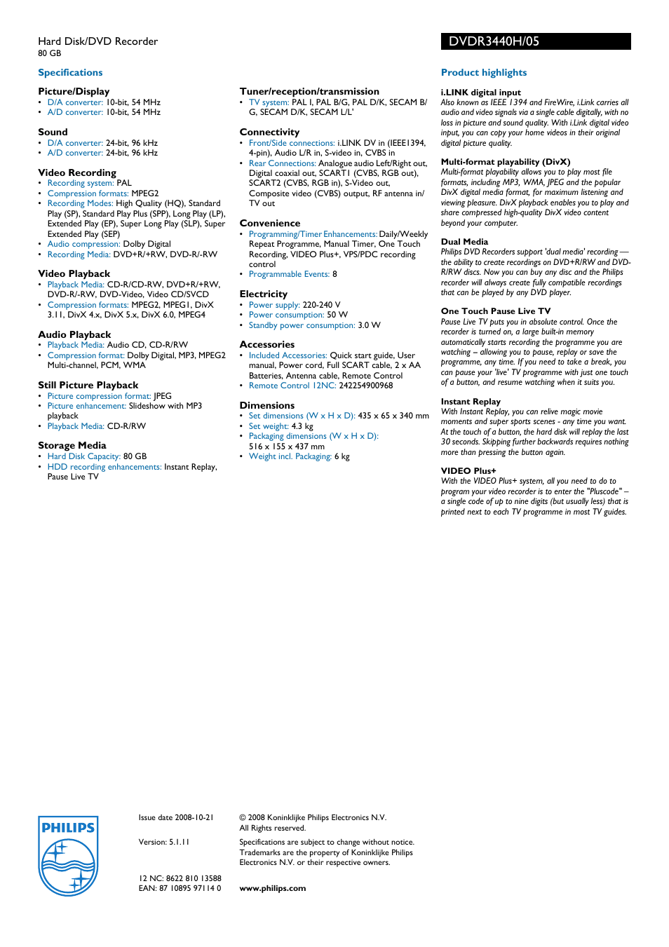 Philips DVDR3440H User Manual | Page 2 / 2