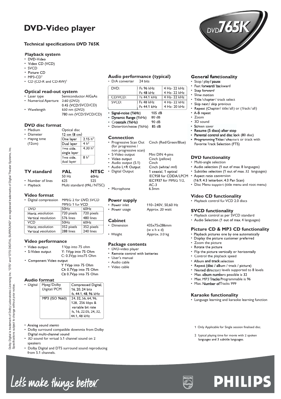 765k | Philips DVD 765K User Manual | Page 2 / 2