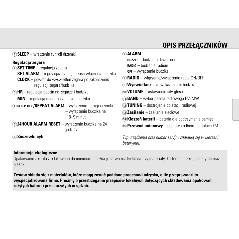 Opis prze£åczników | Philips AJ3130/05 User Manual | Page 17 / 43