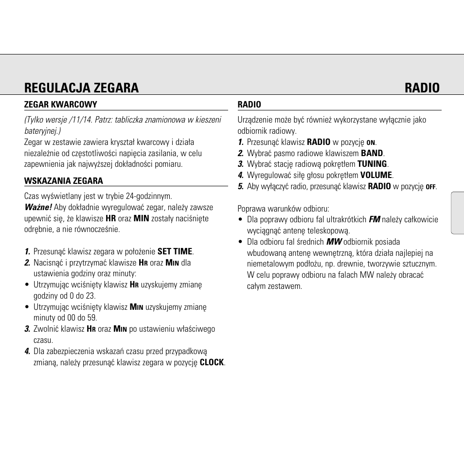 Regulacja zegara radio | Philips AJ3130/05 User Manual | Page 19 / 43