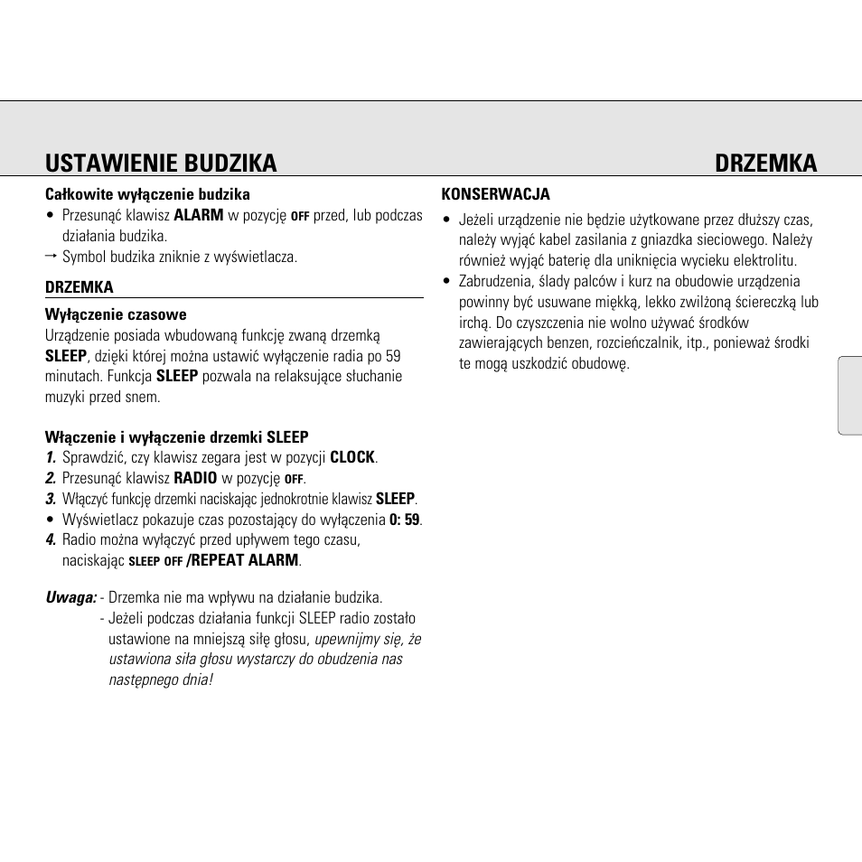 Ustawienie budzika drzemka | Philips AJ3130/05 User Manual | Page 21 / 43