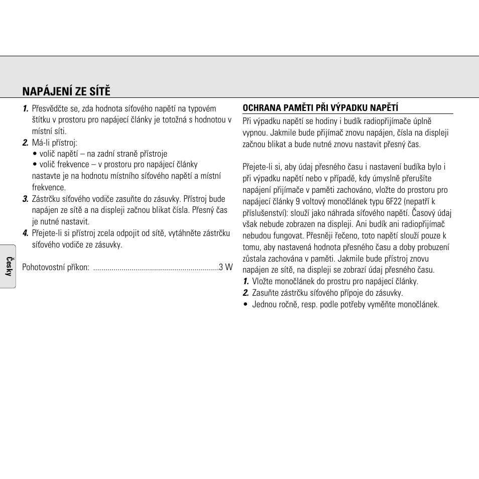 Napájení ze sítì | Philips AJ3130/05 User Manual | Page 24 / 43