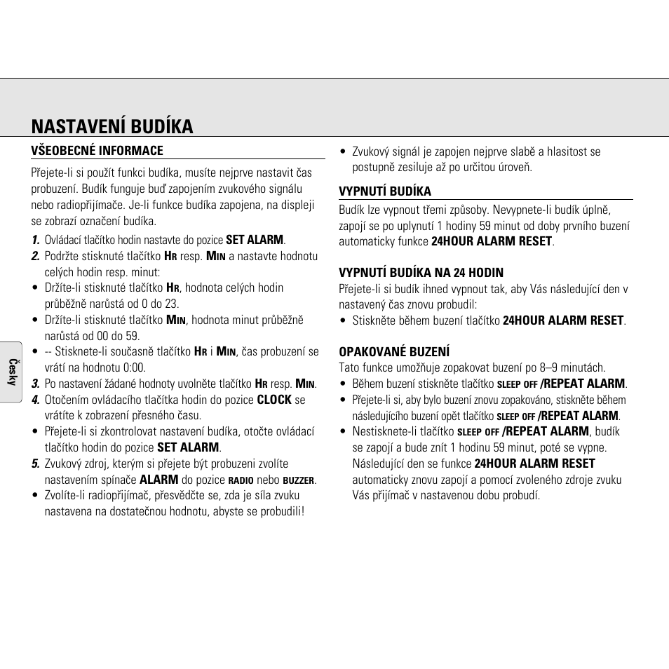 Nastavení budíka | Philips AJ3130/05 User Manual | Page 26 / 43