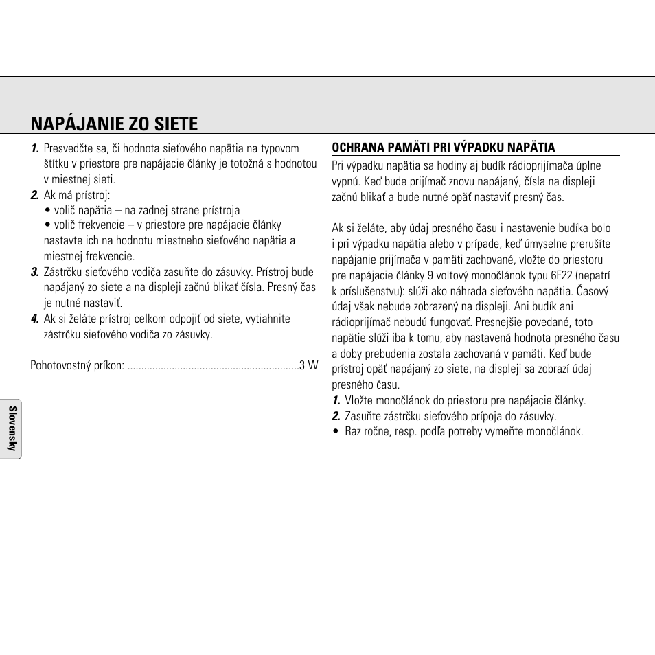 Napájanie zo siete | Philips AJ3130/05 User Manual | Page 30 / 43