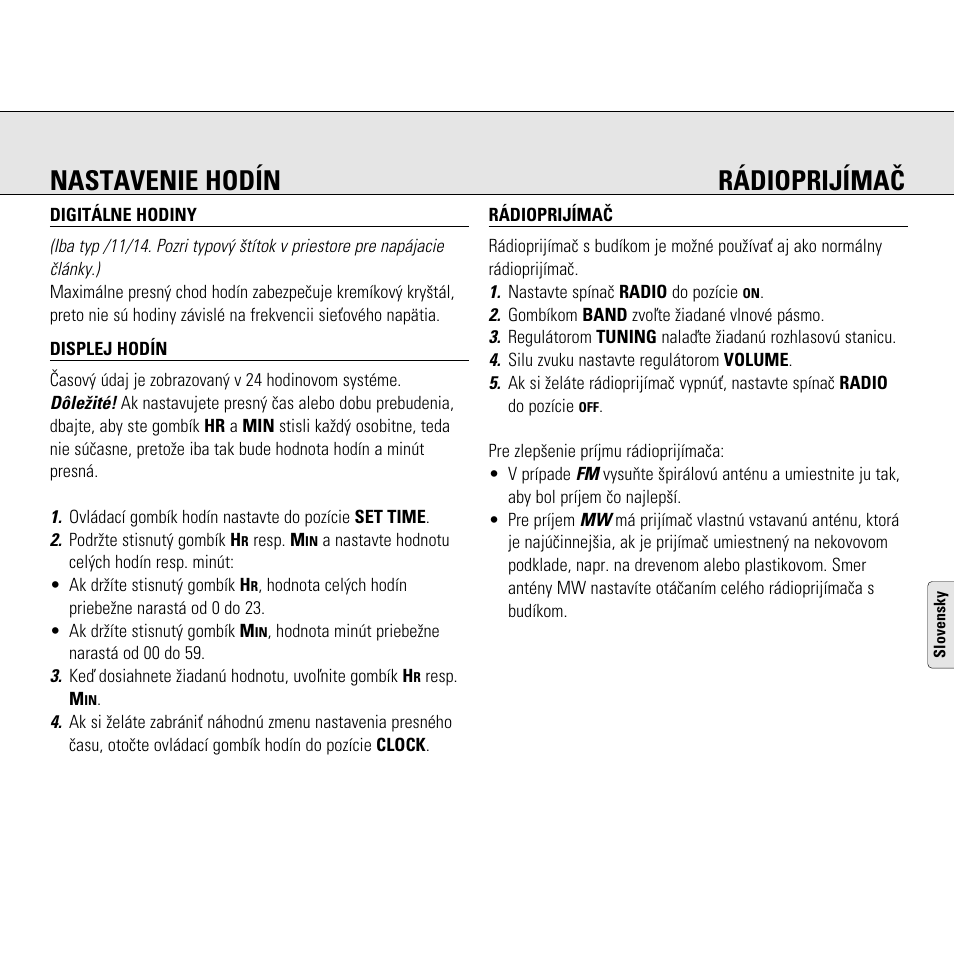 Nastavenie hodín rádioprijímaè | Philips AJ3130/05 User Manual | Page 31 / 43