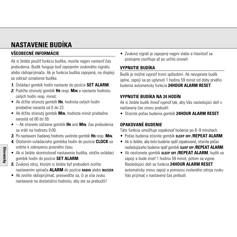 Nastavenie budíka | Philips AJ3130/05 User Manual | Page 32 / 43