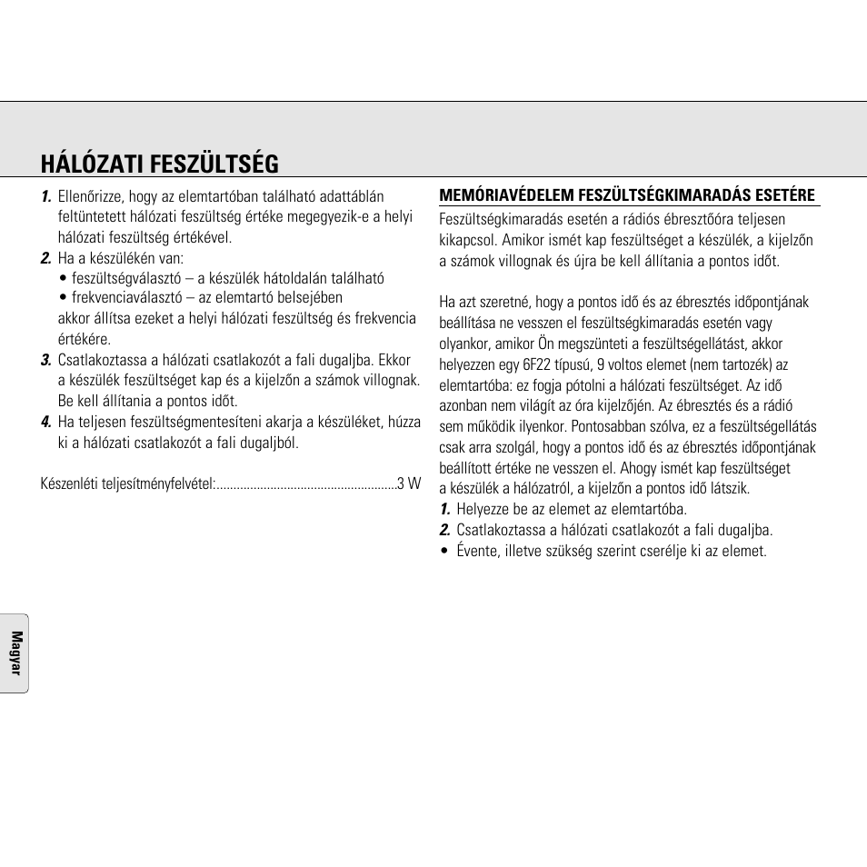 Hálózati feszültség | Philips AJ3130/05 User Manual | Page 36 / 43