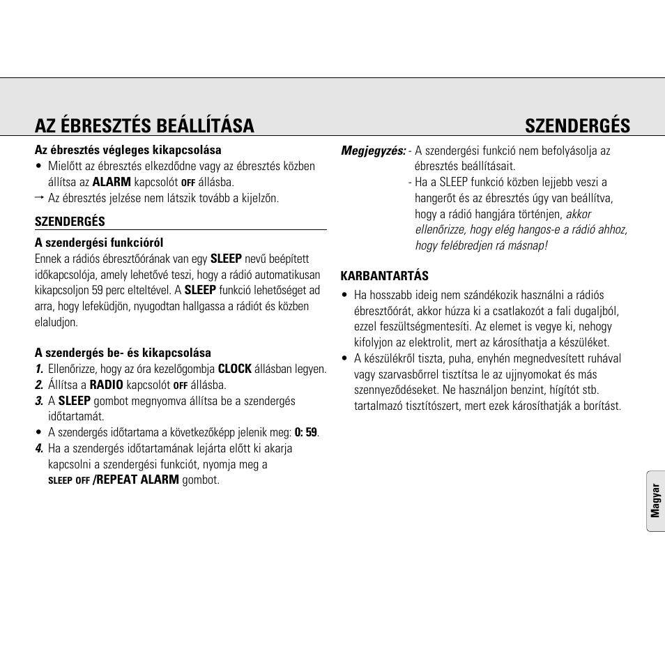 Az ébresztés beállítása szendergés | Philips AJ3130/05 User Manual | Page 39 / 43