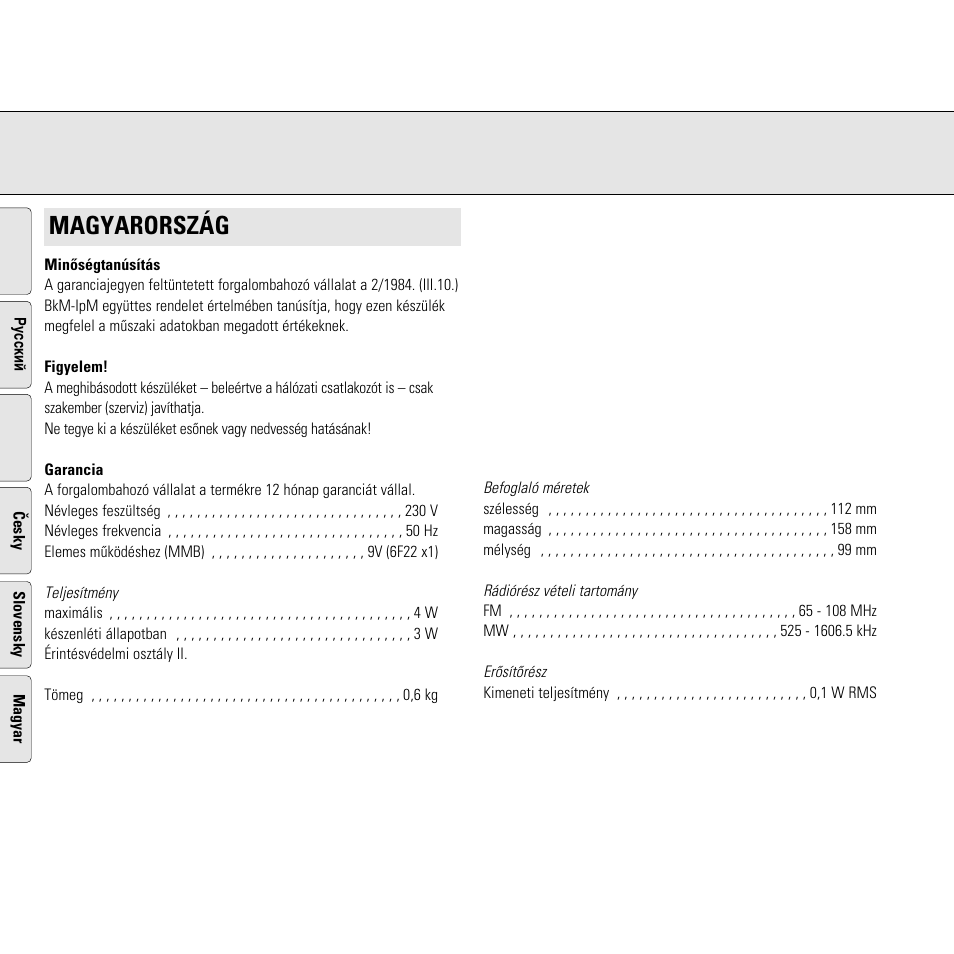 Magyarország | Philips AJ3130/05 User Manual | Page 4 / 43