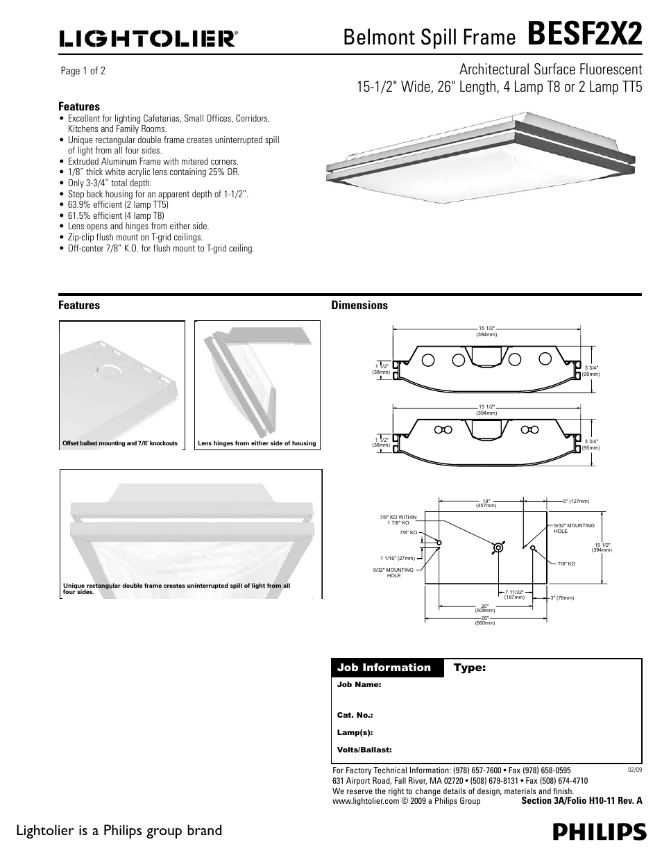 Philips Belmont Spill Frame BESF2X2 User Manual | 2 pages