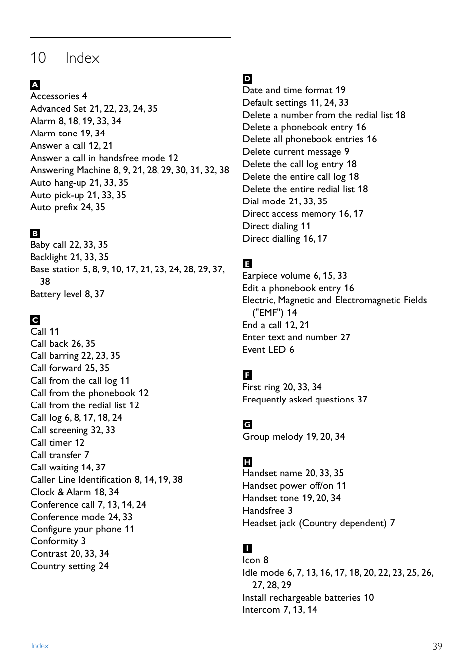 10 index, Index | Philips CD445 User Manual | Page 41 / 43