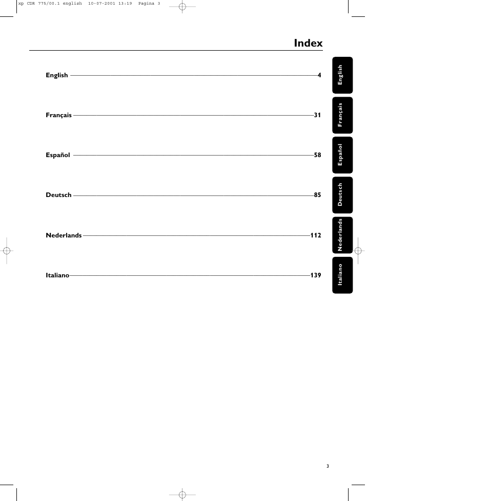 Index | Philips CDR-775 User Manual | Page 3 / 31