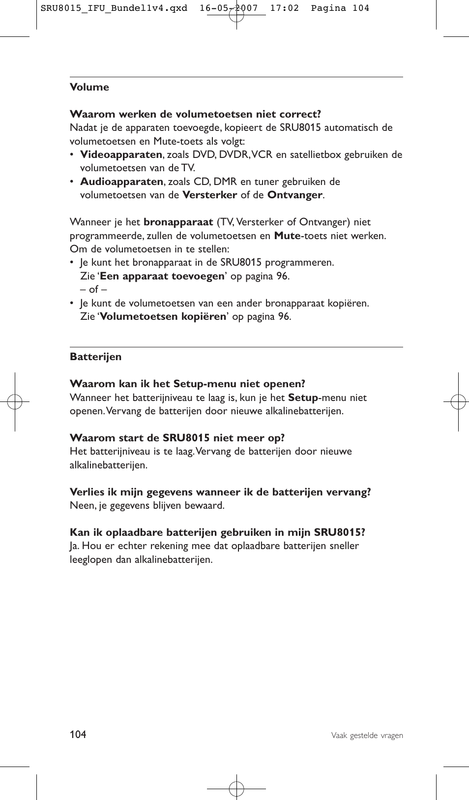 Philips SRU8015 User Manual | Page 104 / 112