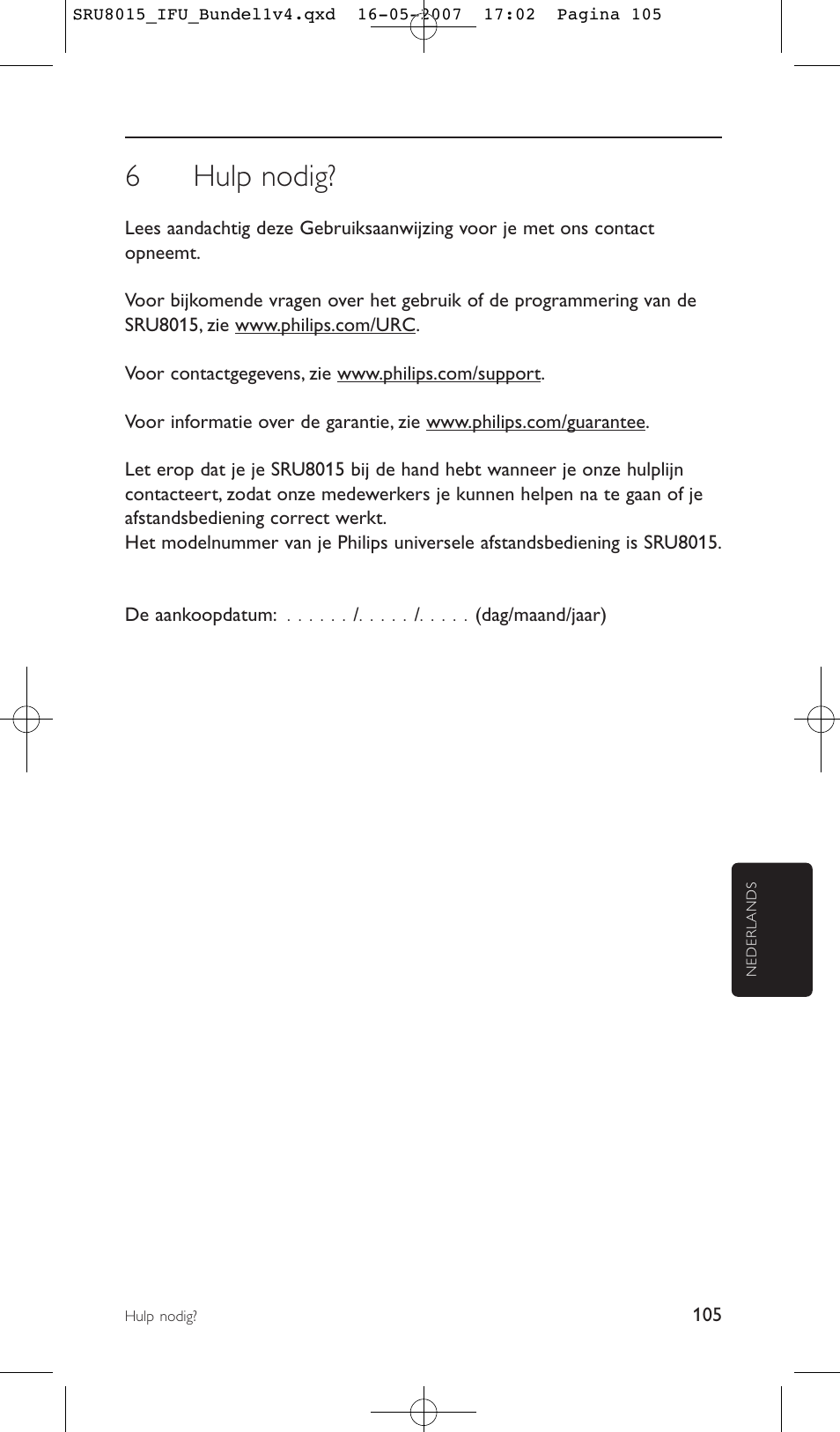 6hulp nodig | Philips SRU8015 User Manual | Page 105 / 112