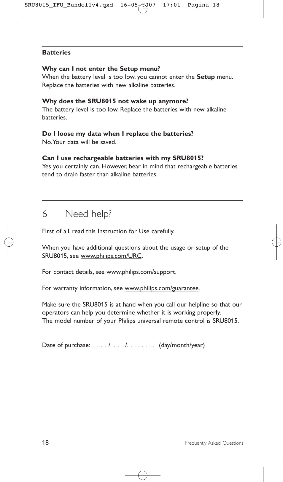 6 need help | Philips SRU8015 User Manual | Page 18 / 112