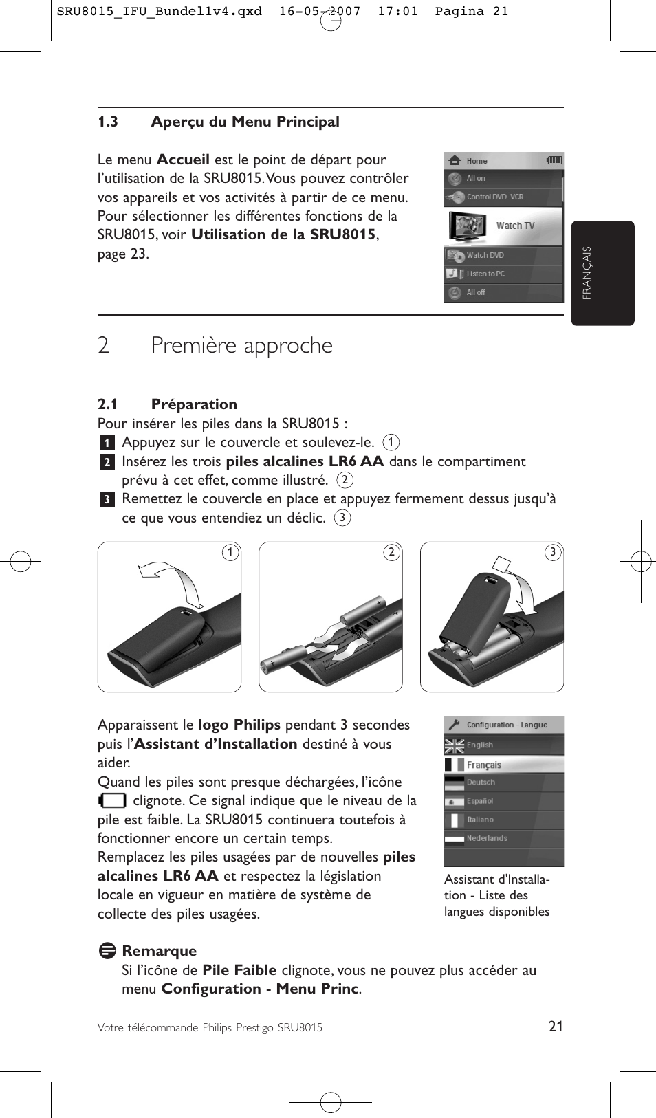 2première approche | Philips SRU8015 User Manual | Page 21 / 112