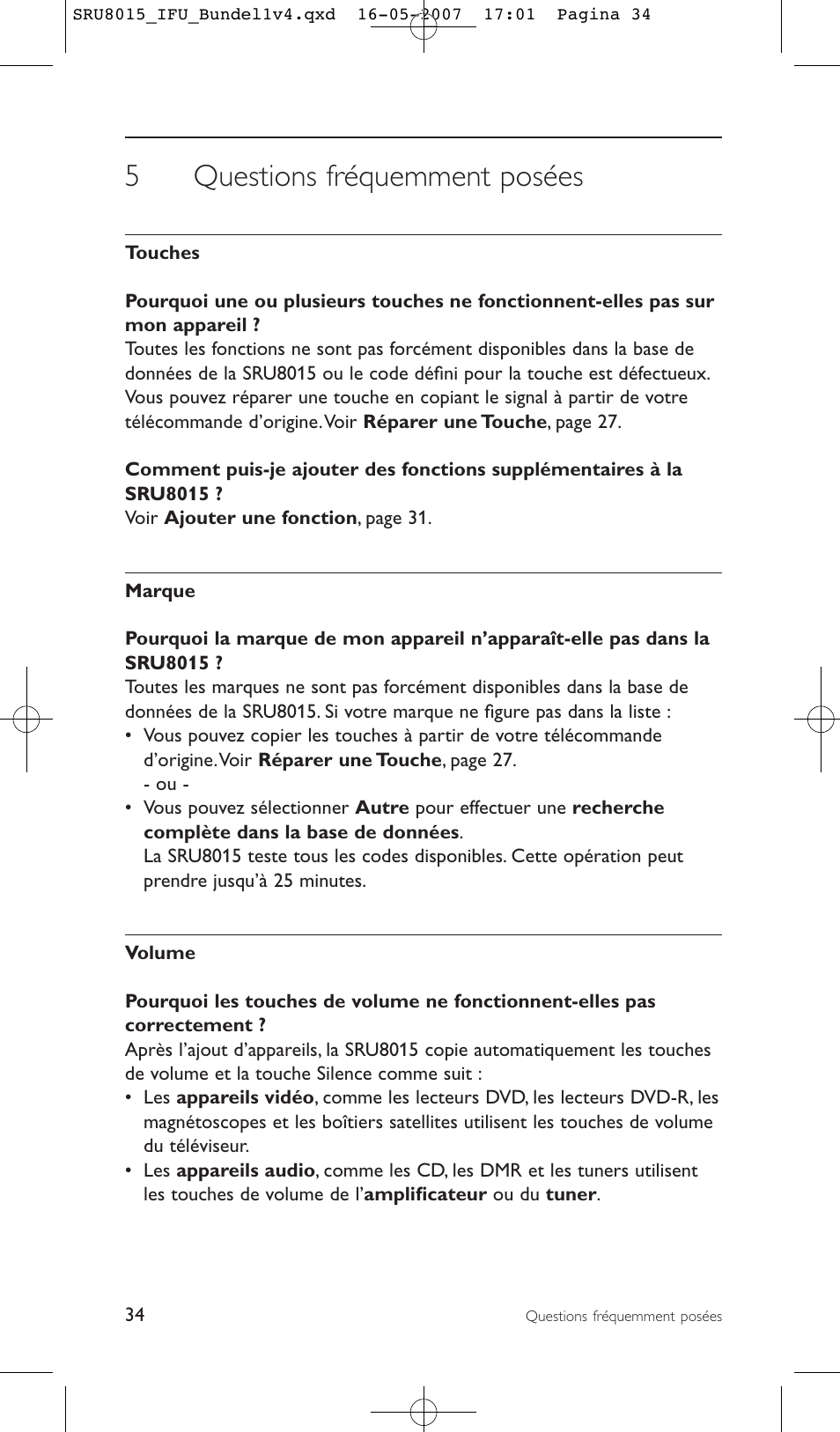 5questions fréquemment posées | Philips SRU8015 User Manual | Page 34 / 112