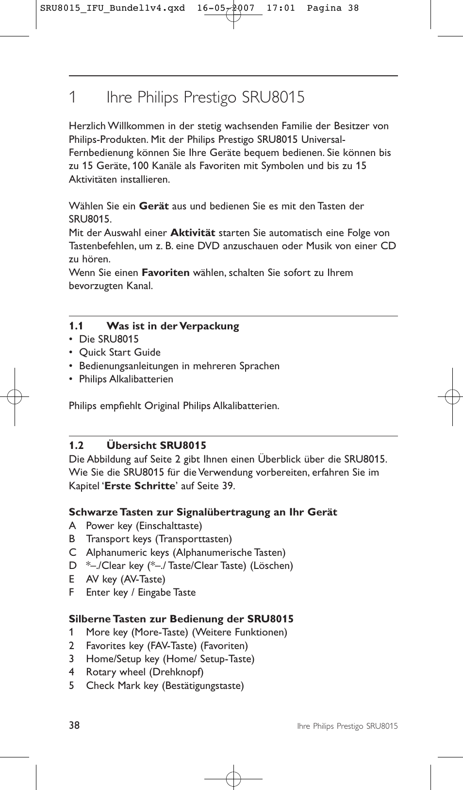 Philips SRU8015 User Manual | Page 38 / 112