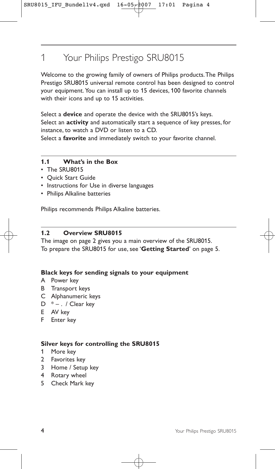 Philips SRU8015 User Manual | Page 4 / 112