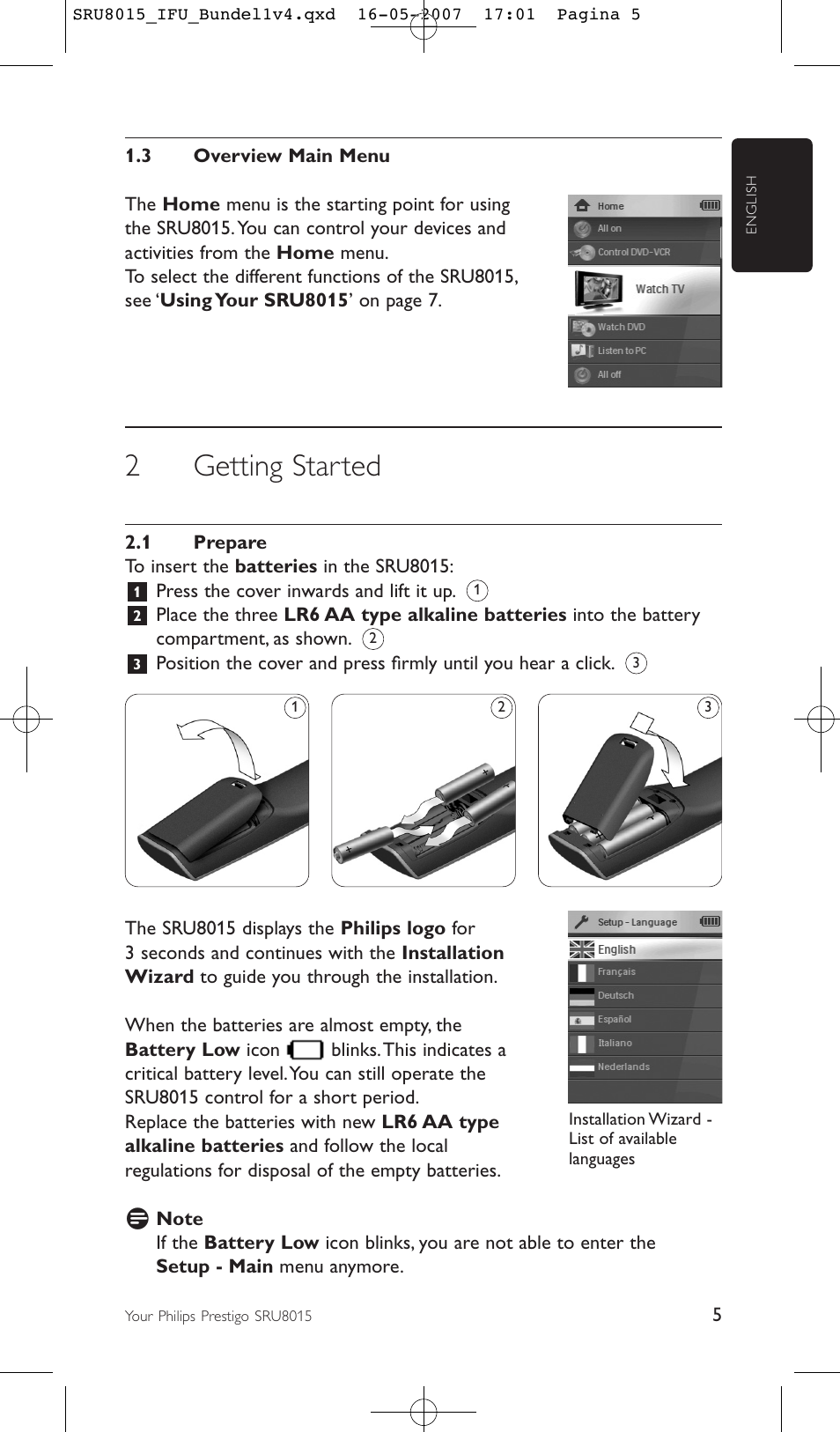 2getting started | Philips SRU8015 User Manual | Page 5 / 112