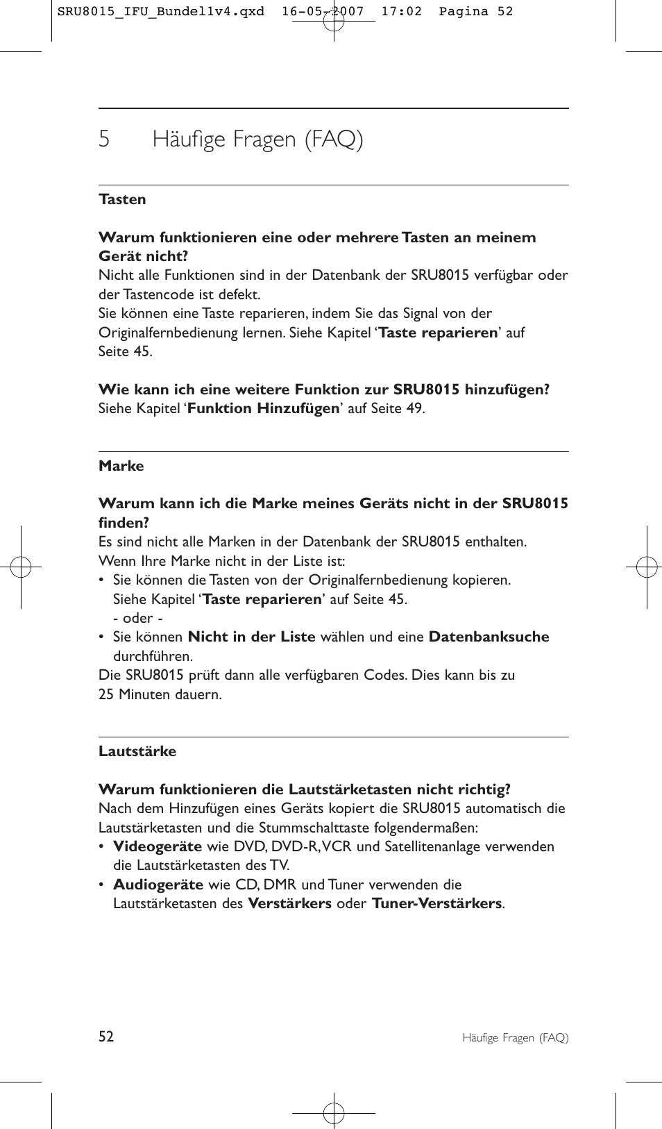 5häufige fragen (faq) | Philips SRU8015 User Manual | Page 52 / 112