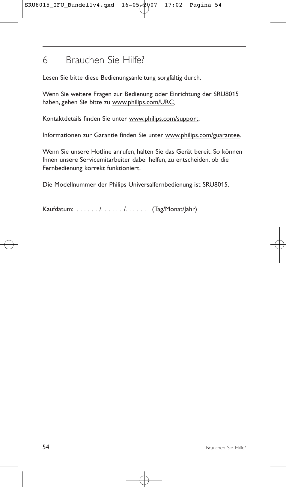 6brauchen sie hilfe | Philips SRU8015 User Manual | Page 54 / 112