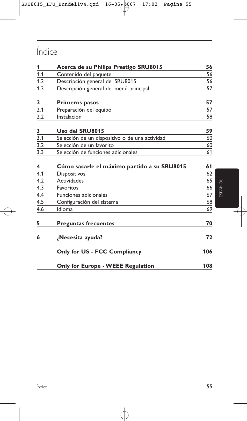 Índice | Philips SRU8015 User Manual | Page 55 / 112