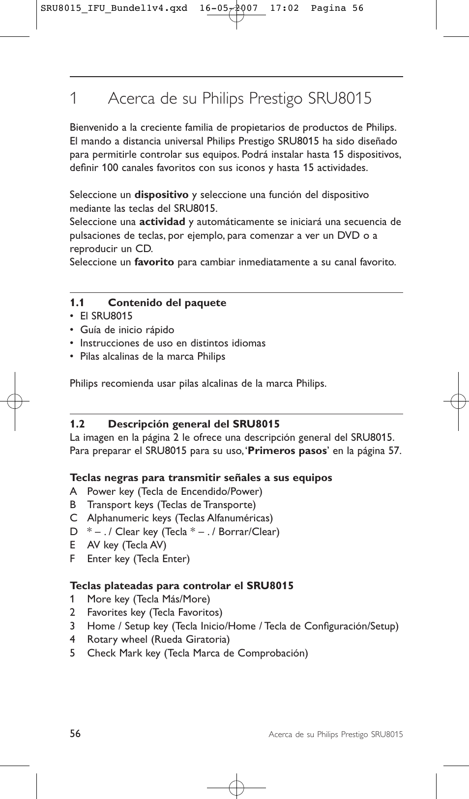 Philips SRU8015 User Manual | Page 56 / 112