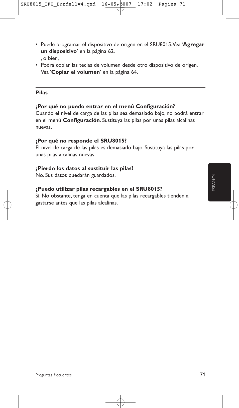 Philips SRU8015 User Manual | Page 71 / 112