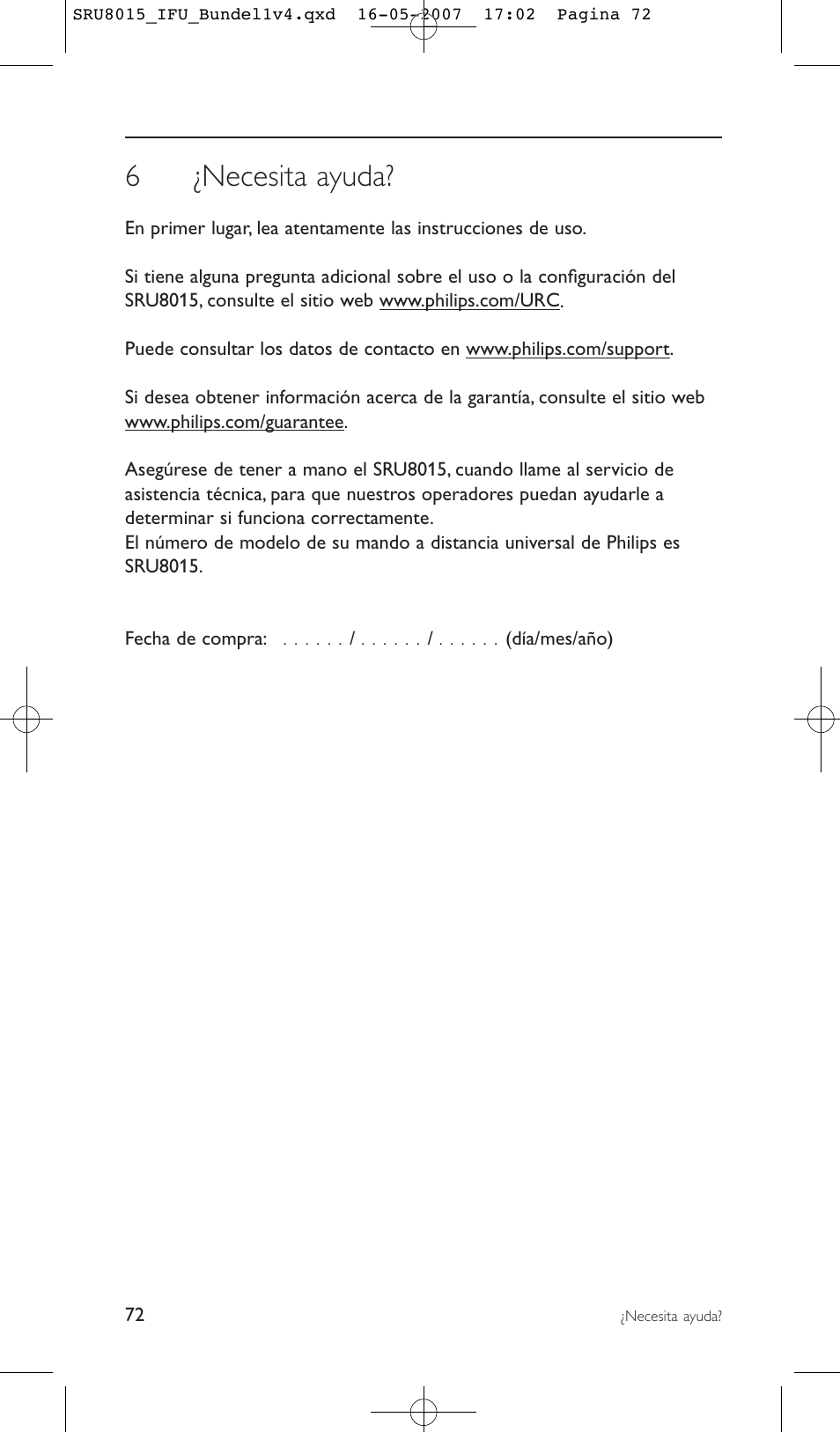 6¿necesita ayuda | Philips SRU8015 User Manual | Page 72 / 112
