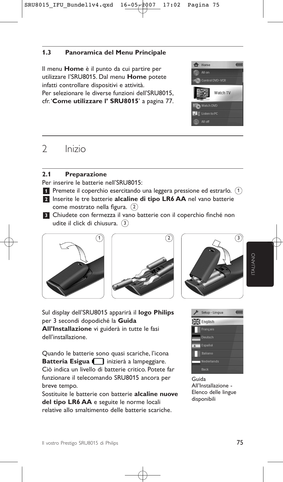 2inizio | Philips SRU8015 User Manual | Page 75 / 112