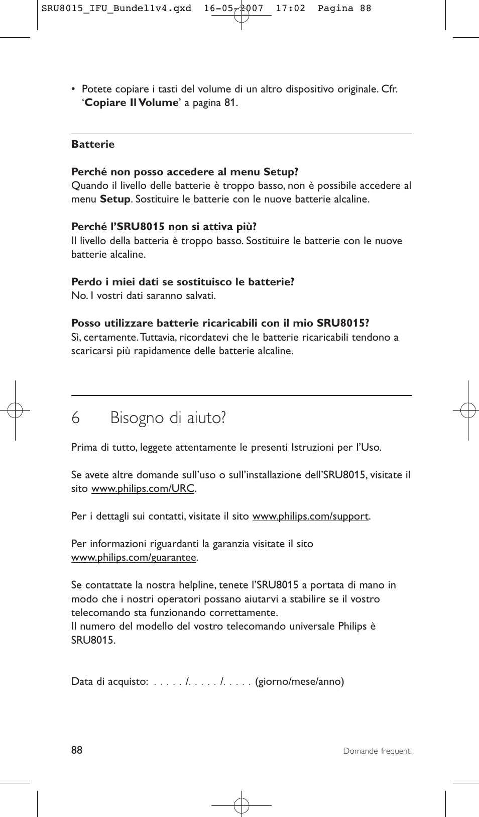 6bisogno di aiuto | Philips SRU8015 User Manual | Page 88 / 112