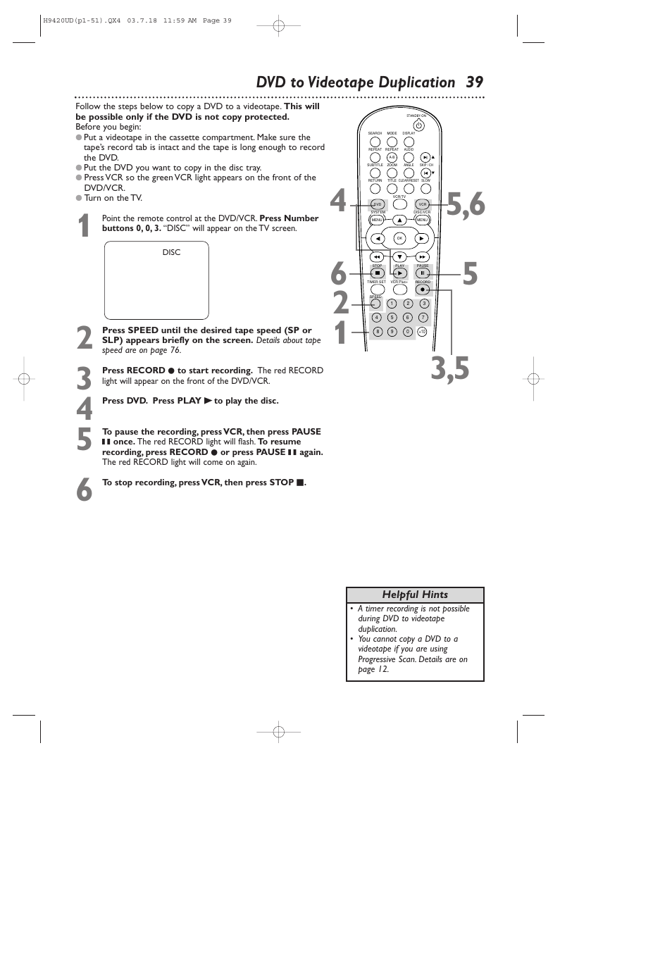 Dvd to videotape duplication 39 | Philips DVD750VR/17 User Manual | Page 39 / 84