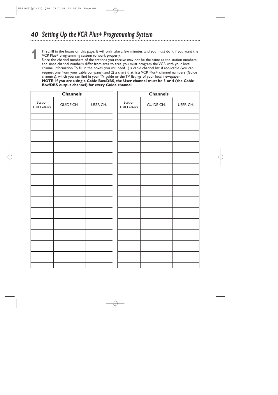 Setting up the vcr plus+ programming system | Philips DVD750VR/17 User Manual | Page 40 / 84