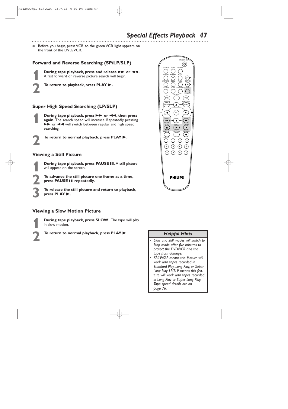 Special effects playback 47 | Philips DVD750VR/17 User Manual | Page 47 / 84