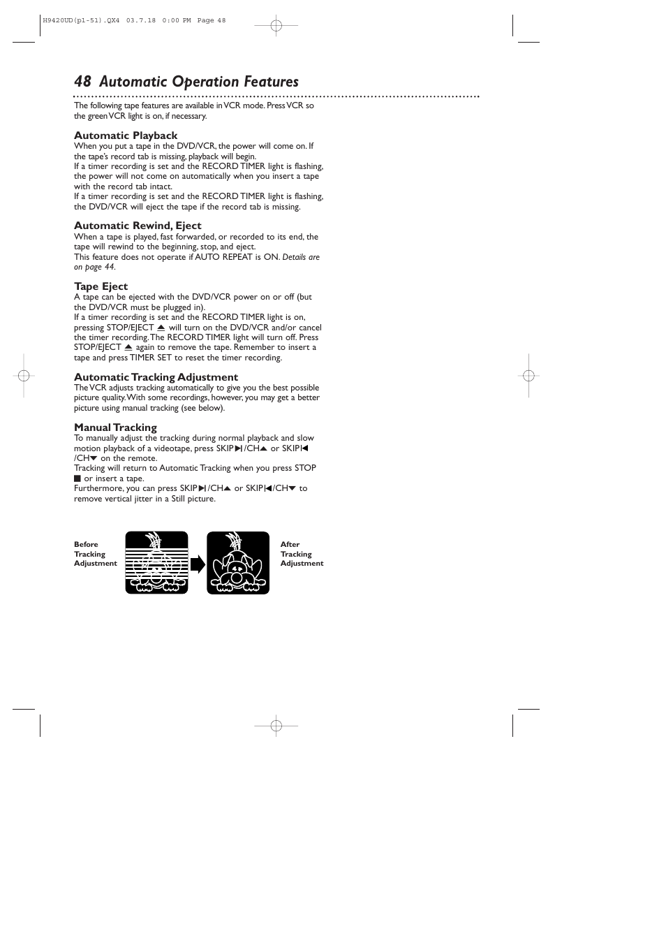 48 automatic operation features | Philips DVD750VR/17 User Manual | Page 48 / 84