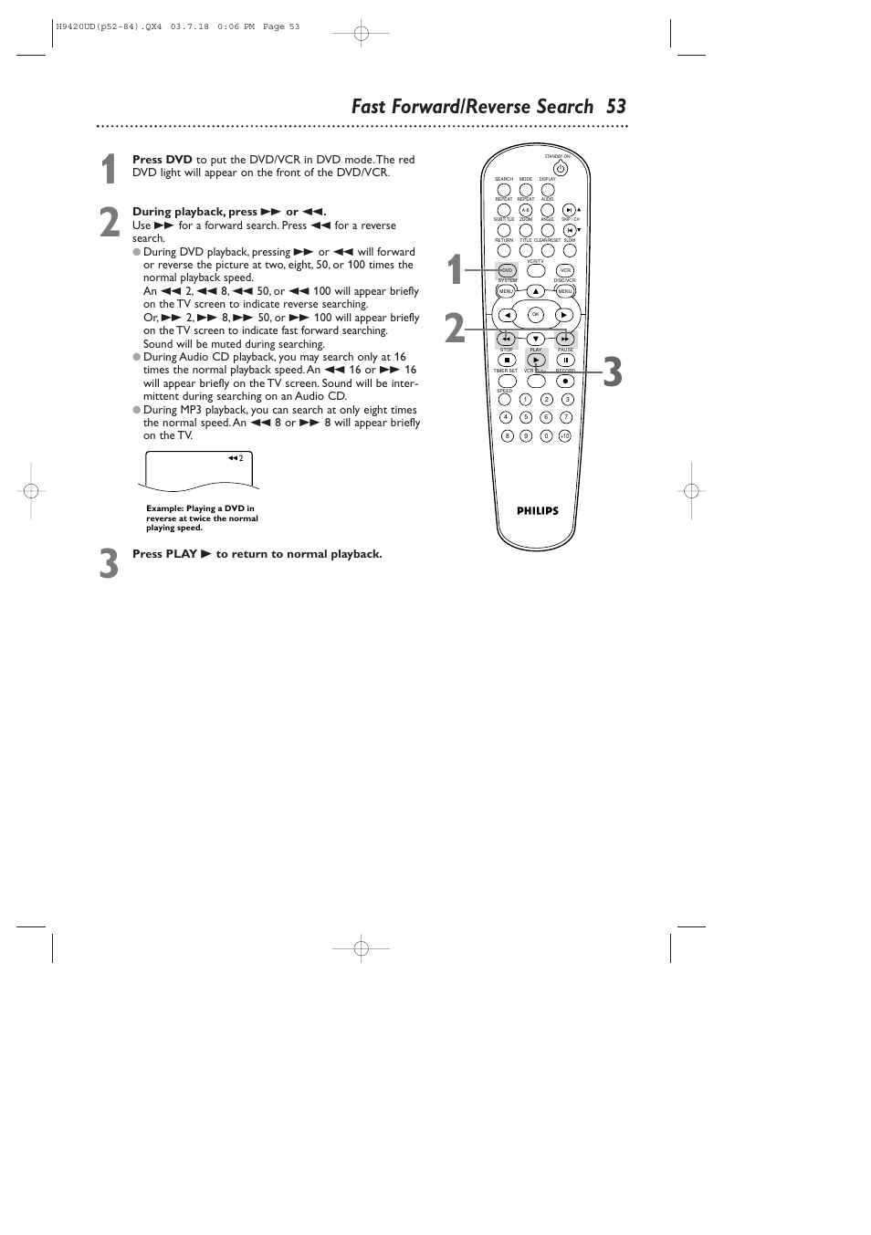 Fast forward/reverse search 53 | Philips DVD750VR/17 User Manual | Page 53 / 84