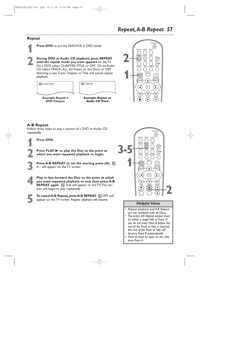 Repeat, a-b repeat 57 | Philips DVD750VR/17 User Manual | Page 57 / 84