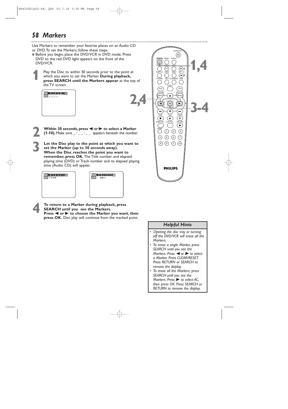 58 markers | Philips DVD750VR/17 User Manual | Page 58 / 84