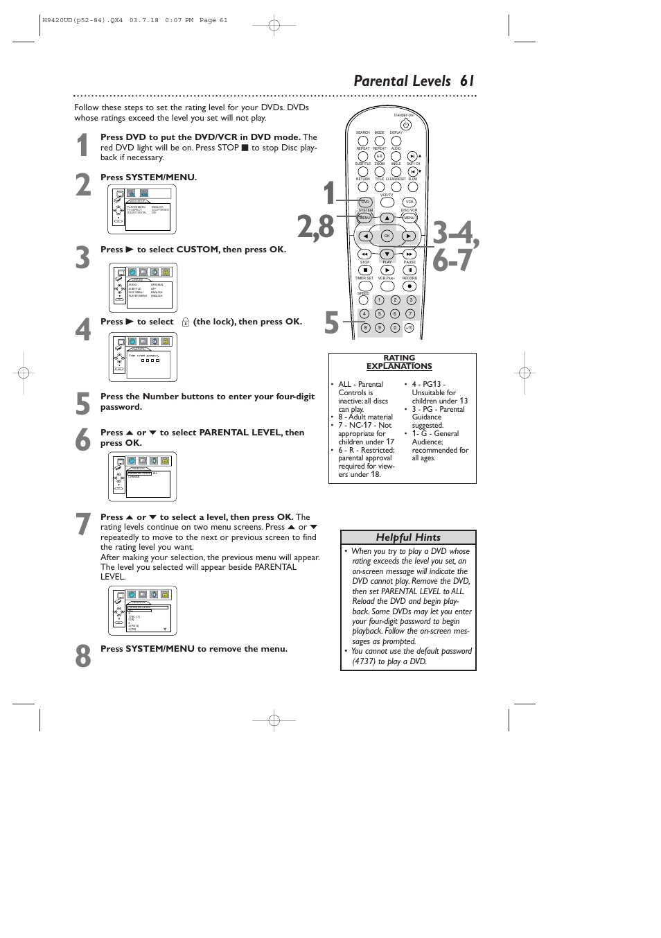 Parental levels 61 | Philips DVD750VR/17 User Manual | Page 61 / 84