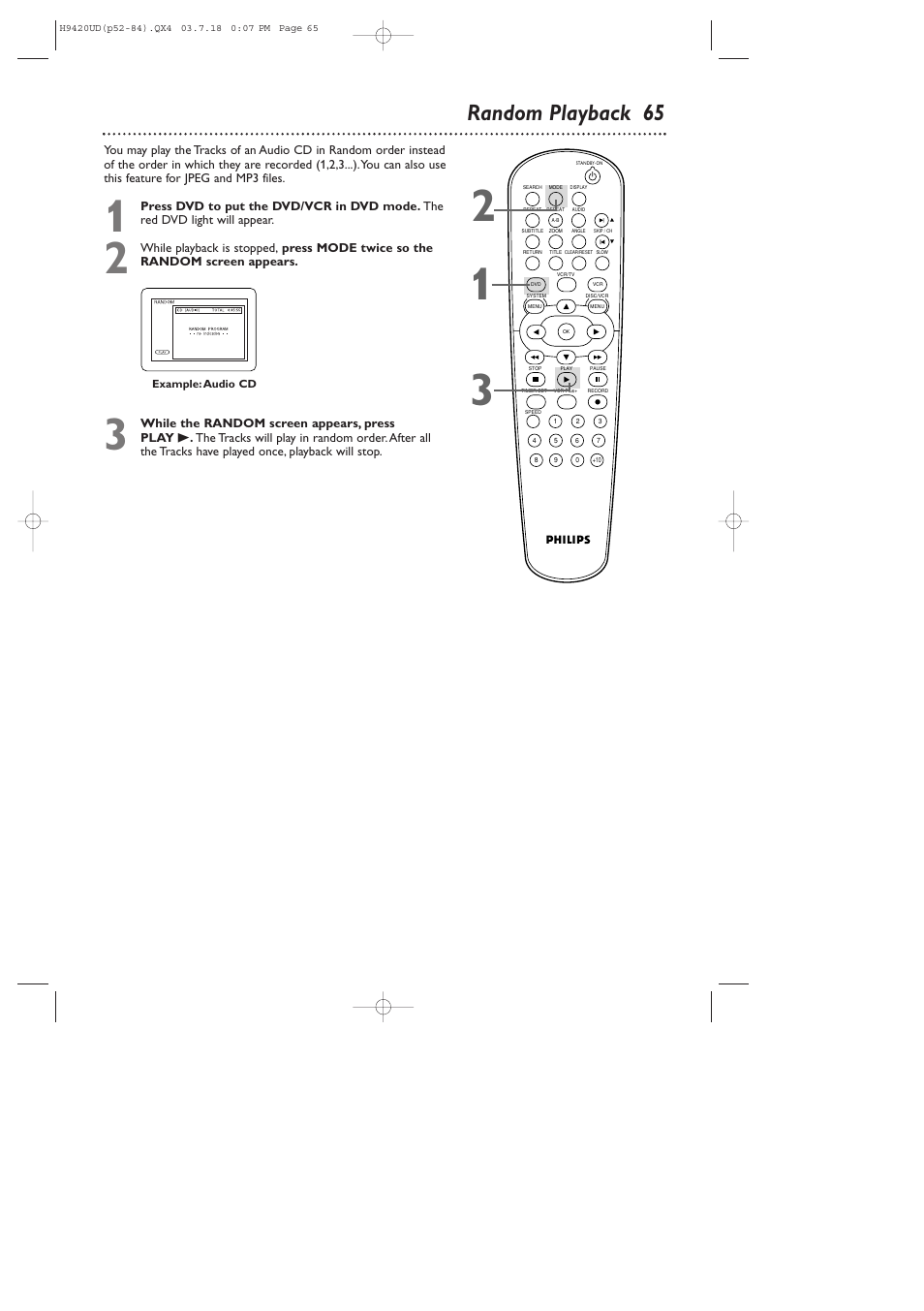 Random playback 65 | Philips DVD750VR/17 User Manual | Page 65 / 84