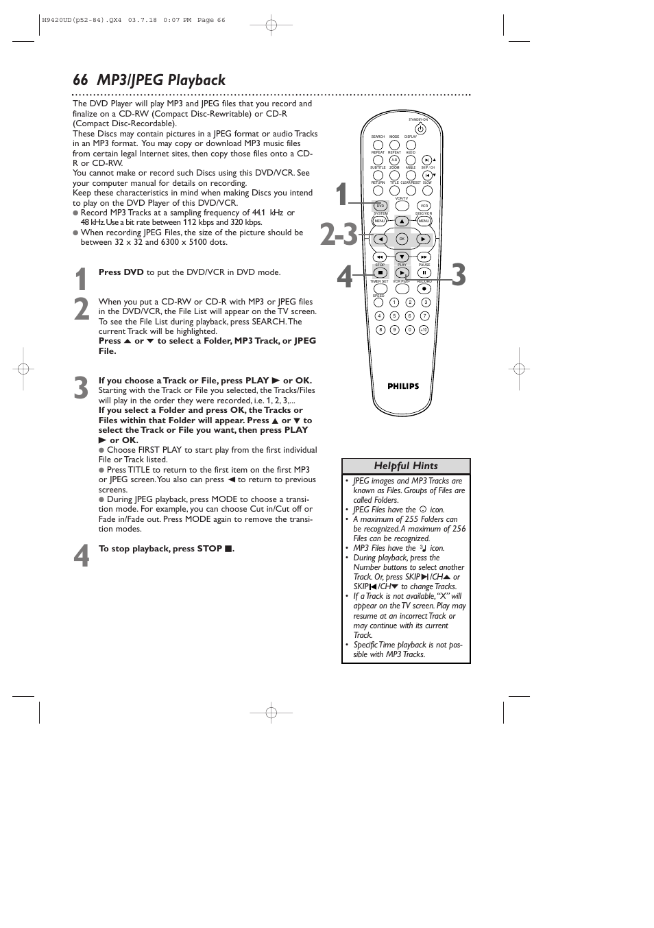 66 mp3/jpeg playback | Philips DVD750VR/17 User Manual | Page 66 / 84