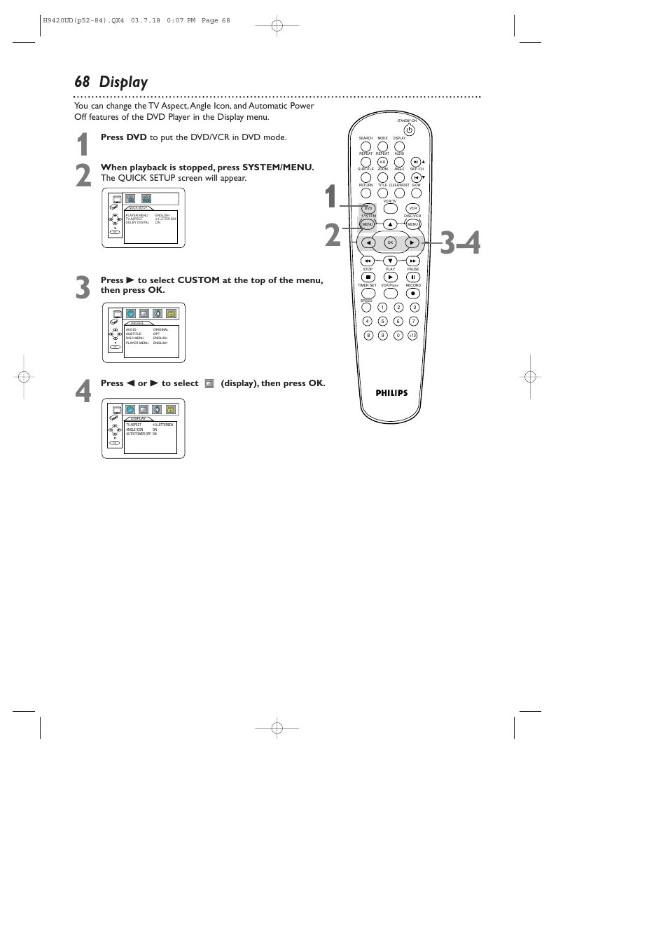 68 display | Philips DVD750VR/17 User Manual | Page 68 / 84